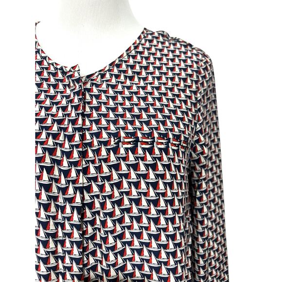 Joie Silk Blouse Shirt Top M Sailboat Print Nautical Long Sleeve Button Up - Picture 1 of 9
